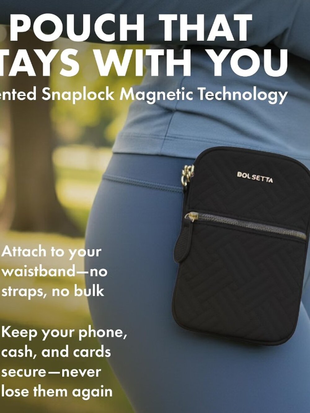 Bolsetta RFID Blocking Magnetic Phone Pouch - Hands-free  BLACK - NWT